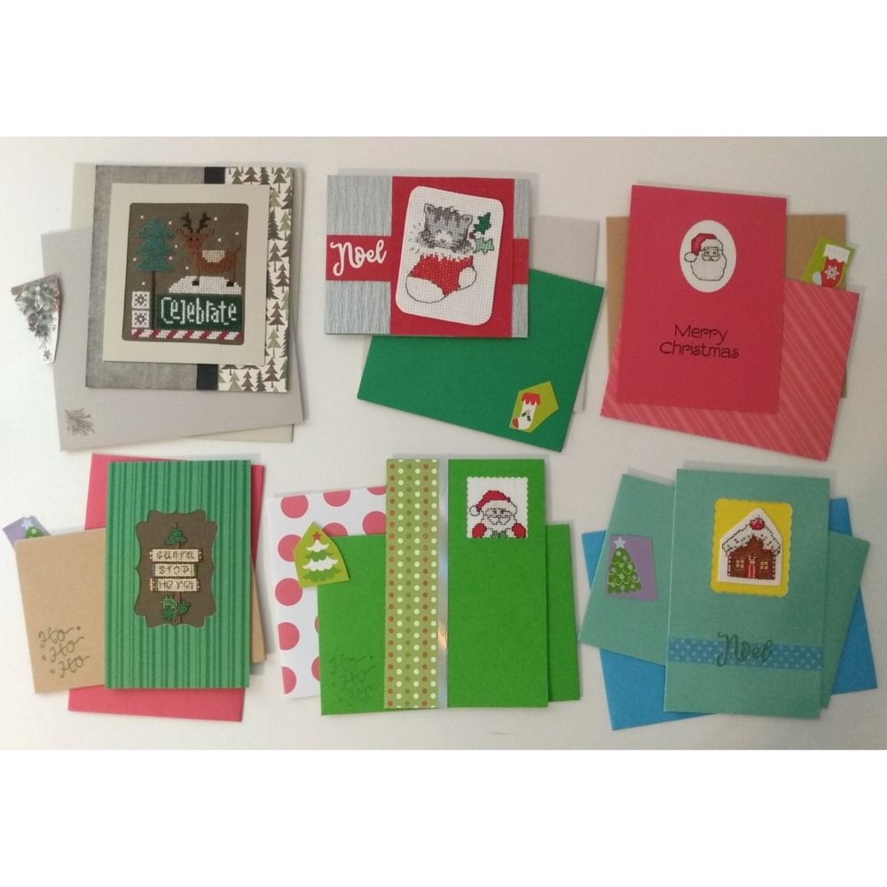 Lot of 6 Finished Cross Stitch Cards Christmas Holidays completed mail ready